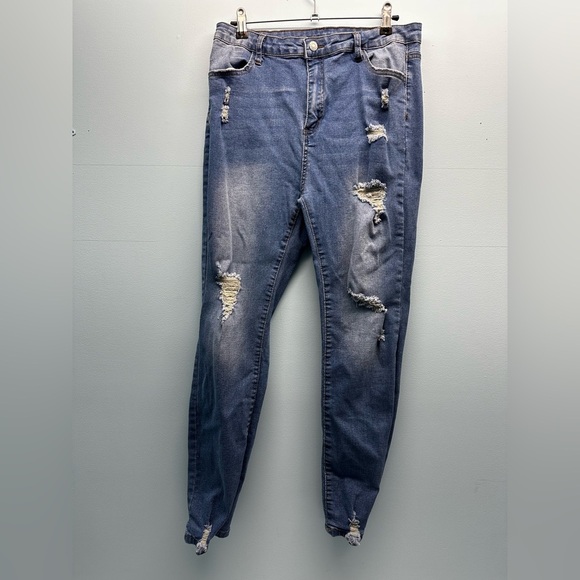 Women’s Shein Blue Distressed Denim Skinny Ankle Jeans Streetwear XL 44 - Picture 1 of 3